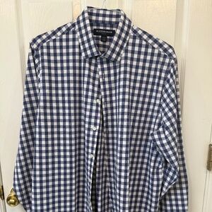 Mizzen+Main Leeward Performance Dress Shirt –Navy Gingham – Mens L (Classic Fit)